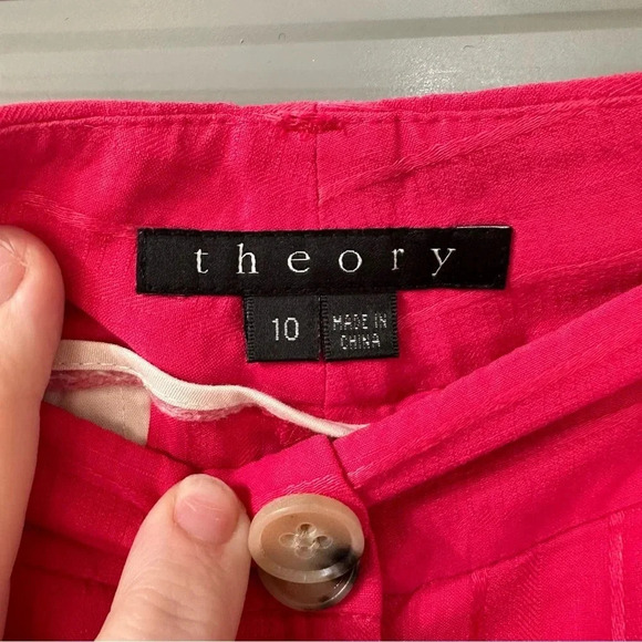 Theory Shorts Pink Pinstriped Linen Shorts Cuffed Hem Size 10 - Picture 3 of 7